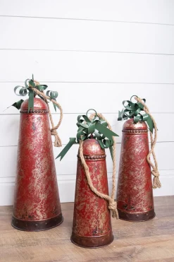 Decorator's Warehouse Christmas Accents^Metal Holiday Bells With Bow & Jute Hanger - Set Of 3