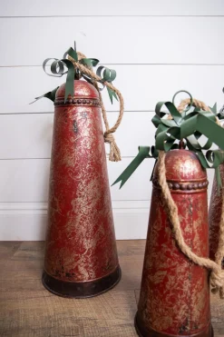 Decorator's Warehouse Christmas Accents^Metal Holiday Bells With Bow & Jute Hanger - Set Of 3