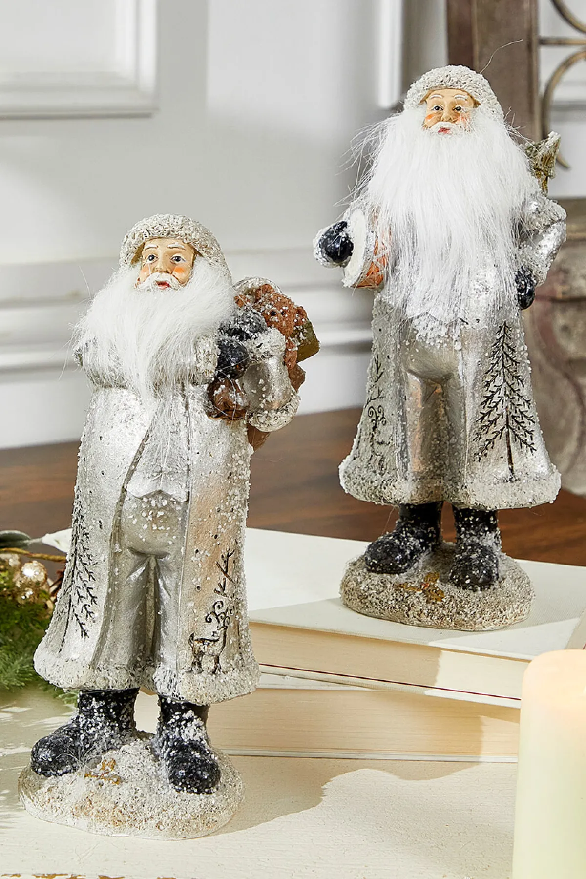 Decorator's Warehouse Christmas Accents^Small Resin Silver Snow Santa Figurine